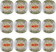 12 Pack MVP Ring Most Valuable Player Ring Baseball Soccer Basketball Football Hockey Class High School College University Bowling Champion Ring for Tournament Award Gift