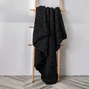 CottonMore Soft Knitted Chenille Chunky Yarn Blanket Throw Rug 130x160cm - Black