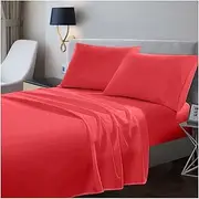 200 Thread Count Double Flat Sheet, Plain Dyed Bedding, 100% Egyptian Cotton Bed Sheets, Red