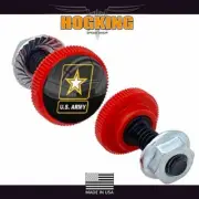 2 Red Knurled Motorcycle License Plate Frame Tag Bolts - US ARMY GOLD WHITE STAR