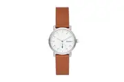 Skagen Women's Kuppel Lille Two-Hand Sub-Second Silver Stainless Steel and Brown Leather Band Watch Model: SKW3103