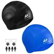 2 Pack Unisex Swim Caps with 3D Ear Protection, Durable Flexible Silicone Swi...