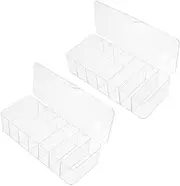 2Pcs Transparent Cable Organizer Box Multi Grid Storage Case with Cover for Wire Management Capacity Power Cord and Data Cable Storage for