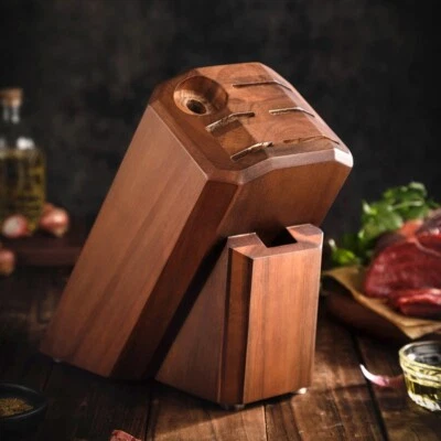 Kitchen Knife Holder Organizer Storage 8 Holes Solid Acacia Wood Moisture Proof