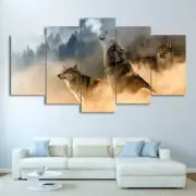 Howling Wolves Animals in Natural Mountain Tree Clouds Wolf Framed 5 Piece Canva
