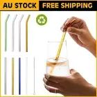 9Pcs Drinking Straws Reusable Glass Straw Set Pyrex Straight Bent Brush Washable