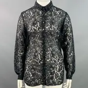 ANNE FONTAINE Size XL Selia Grey Black Polyamide Cotton Blend Lace Blouse