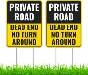 2PC Private Road Dead End No Turn Around Sign with Yellow, Black, White
