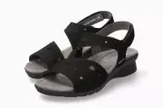 Mephisto Women's Phiby Perf Black Bucksoft 900 Wedge Hook & Loop Strap Sandals