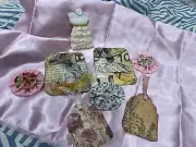 4 Tags with writing side+Junk Journal embellishments