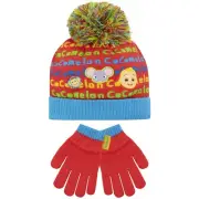 Cocomelon Gloves & Hat Set Kids Boys Bobble Hat Winter Set Red Blue Rainbow