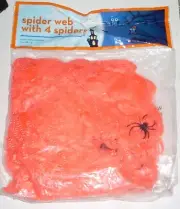 New Spooky Halloween Spider Web Orange Web & Black Spiders