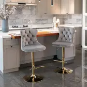 Lorah Set of 2 Golden Base Gas Lift Bar stools- Grey