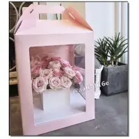 在飛比找蝦皮購物優惠-大型手提花盒-粉紅32*32*42公分 娃娃禮品盒 透明盒 