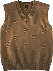 [Gsywaipei] Men's Loose Sweater Vest Lightweight V-Neck Cotton Vests Pullover Winter Solid Color Men Sweater Tank