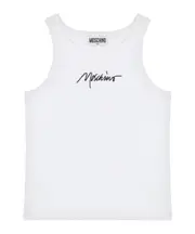 Moschino Kids Logo Embroidered Straight Hem Tank Top 8Y,12,14Y,12Y White