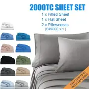 2000TC Ultra Soft Flat Fitted Bed Sheet Pillowcases Set Double/Queen/King/Single
