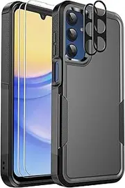 [Ezanmull] for Samsung Galaxy A15 5G Phone Case, [15 FT Military Grade Drop Protection] [Glass Screen Protector + Camera Lens Protector] Non-Slip Shockproof Case for Samsung Galaxy A15 5G (Black)