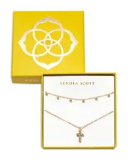 Kendra Scott Amelia Bezel Crystal & Cross Pendant Necklaces in 14K Gold Plated, Set of 2