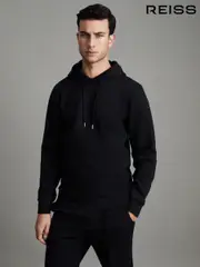 Reiss Navy Fabien Plain Interlock Jersey Drawstring Hoodie (D58018) | $240