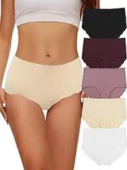 [Evolyline] Women's Underwear Set of 5 Seamless Briefs Multipack Bikini Tummy Control Women's Underpants Breathable Stretch Panties & Hipsters Underwear Women High Waist Invisible Women's Briefs