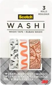 Scotch Washi Tape, Blush Tone Patterns, 3 Rolls, Assorted Sizes, Great for Bulle