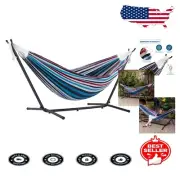 Cozy 450 lb Capacity Double Hammock with Portable Steel Stand - Denim Design
