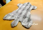 2' x 4' Silver Wolverine Fur/ PlushFurEver Rugs / Faux Fur Rug/ Wolf Coyote Skin