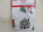 HOLIDAY STYLE RED TRUCK CHRISTMAS TABLECLOTH 52 X 72 RECTANGLE FLANNEL BACK NEW