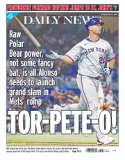 TOR PETE O ALONSO POLAR BEAR POWER LAUNCHES METS WIN NY DAILY NEWS 4/1 2025
