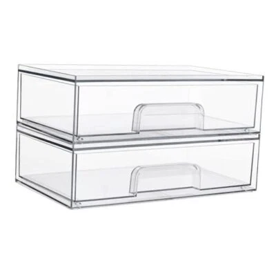 1''W Clear Stackable Storage Drawers,Pack Acrylic Plastic Organizers Bins 2