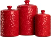 10 Strawberry Street Kitchen Canister Set, Fleur Red (Pack of 3)
