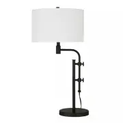 Hampton & Thyme Height-Adjustable Table Lamp with Fabric Shade White/Blackened