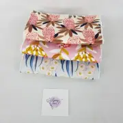 Baby Burp Cloths 3 Pack Pink Tan Australian Floral Banksia Toweling Handmade New
