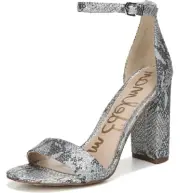Sam Edelman Yaro Block Heeled Ankle Strap Two Piece Sandals Silver Snake Pumps