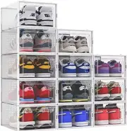 12-Pack Clear Plastic Stackable Shoe Boxes for Organized Closet Storage