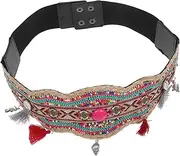 [Homoyoyo] Handmade Boho Wide Waist Belt For Women Beaded Elastic Corset Belt Vintage Style Wrap Supply For Dresses Skirts And Coats