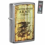 Zippo 49315 US Army 1775 Street Chrome Pocket Lighter + FLINT PACK