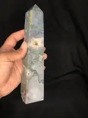 Natural moss agate quartz obelisk crystal tower point reiki home decor