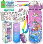 Decorate Your Own Water Bottle Kits for Girls Age 4-6-8-10,Mermaid Painting Crafts,Fun Arts and Crafts Gifts Toys for Girls Birthday Christmas (Unicorn-Purple)