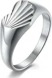 [RIUKIU] Heart Shaped Shell Pattern Ring, Fashionable Stainless Steel Men's And Women's Rings