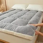Upgraded Japanese Style Floor Mat Winter Thickened Warm Lambswool Super Soft Down Mattresses Japanese Thick Quilted Mattress(Gray,90x200cm(35x79inch))