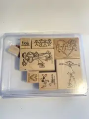 2002 vintage Stampin Up Girlfriends It's Your Day What-ever 8 Wood Mount Stamps
