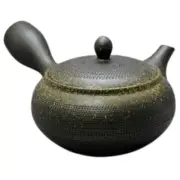 Teapot Kyusu Tokoname - AKIRA - Black - 360 ml/cc - Stainless Mesh Gold Blowing