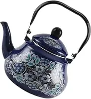 FOYTOKI Large Capacity Enamel Tea Kettle Vintage Design Stovetop Kettle for Camping Home Elegant Water Boiler for Tea Lovers Whistling Spout for Easy Pouring