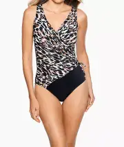 Miraclesuit 6552277 Fur Realz Eclat One Piece Swimsuit SZ 14 Multi $192
