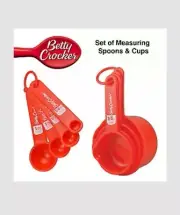 Betty Crocker Measuring Spoons Kit & Measuring Cups Set 8Pcs Red Plastic New