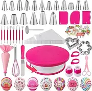 285PCS Rotating Cake Turntable, Cake Turntable Cake Decorating Kit Cake Stand with Non-Slip Mat Squeeze Bag and A Variety of Cake Baking Tools and Cake Grinders