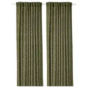 TRYSTÄVMAL curtains, 1 pair, green/white floral pattern/with heading tape, 145x250 cm