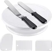 Kootek 11 Inch Rotating Cake Turntable with 2 Icing Spatula and 3 Icing Smoother, Revolving Cake Stand White Baking Cake Decorating Kits Supplies